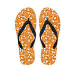 Orange Paw And Bone Pattern Print Flip Flops
