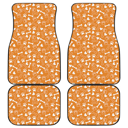 Orange Paw And Bone Pattern Print Front and Back Car Floor Mats