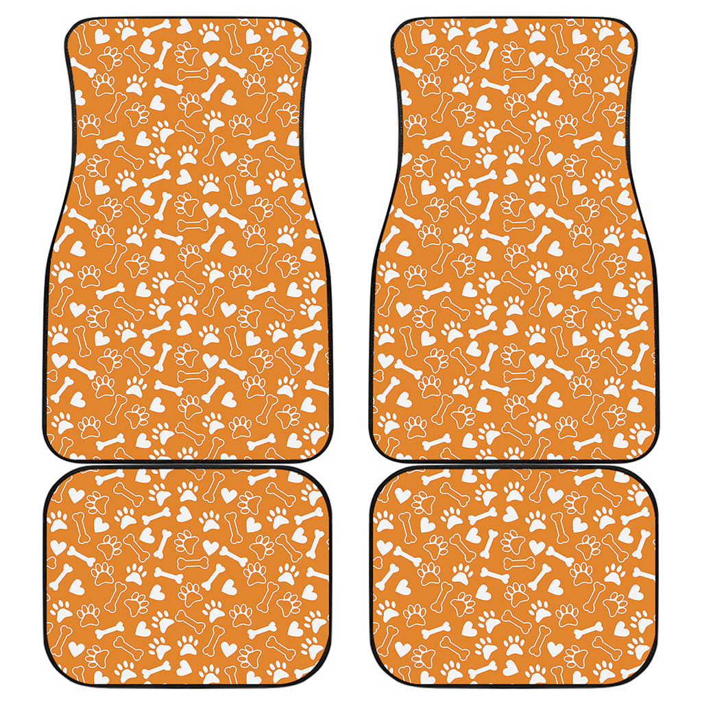 Orange Paw And Bone Pattern Print Front and Back Car Floor Mats