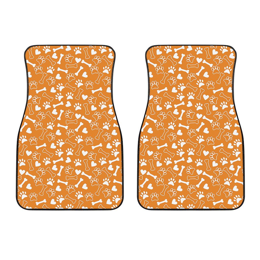 Orange Paw And Bone Pattern Print Front Car Floor Mats