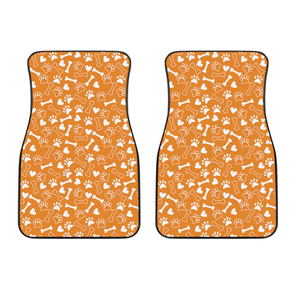Orange Paw And Bone Pattern Print Front Car Floor Mats