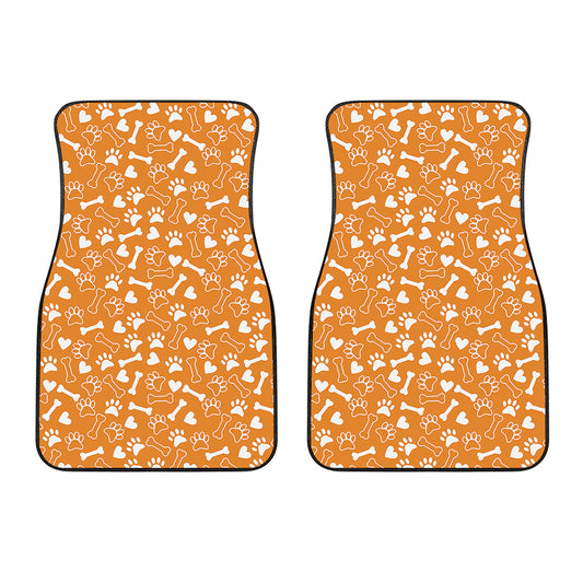 Orange Paw And Bone Pattern Print Front Car Floor Mats