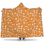 Orange Paw And Bone Pattern Print Hooded Blanket