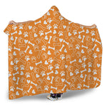 Orange Paw And Bone Pattern Print Hooded Blanket