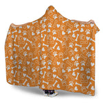 Orange Paw And Bone Pattern Print Hooded Blanket
