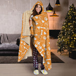 Orange Paw And Bone Pattern Print Hooded Blanket