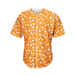 Orange Paw And Bone Pattern Print Men's Baseball Jersey