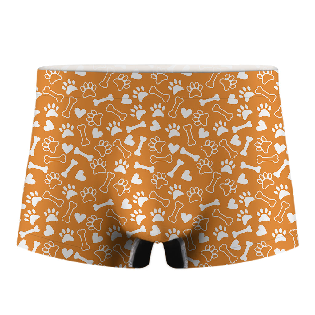 Orange Paw And Bone Pattern Print Men's Boxer Briefs