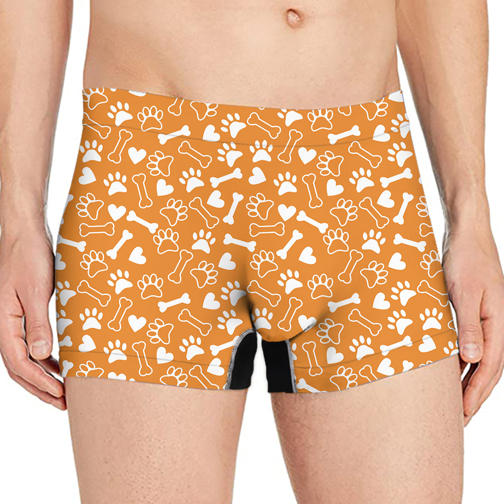Orange Paw And Bone Pattern Print Men's Boxer Briefs