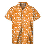 Orange Paw And Bone Pattern Print Men's Short Sleeve Shirt