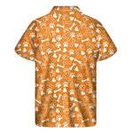 Orange Paw And Bone Pattern Print Men's Short Sleeve Shirt
