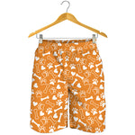 Orange Paw And Bone Pattern Print Men's Shorts