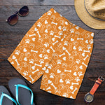 Orange Paw And Bone Pattern Print Men's Shorts