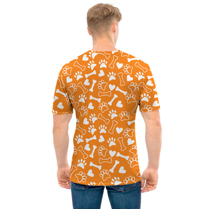 Orange Paw And Bone Pattern Print Men's T-Shirt