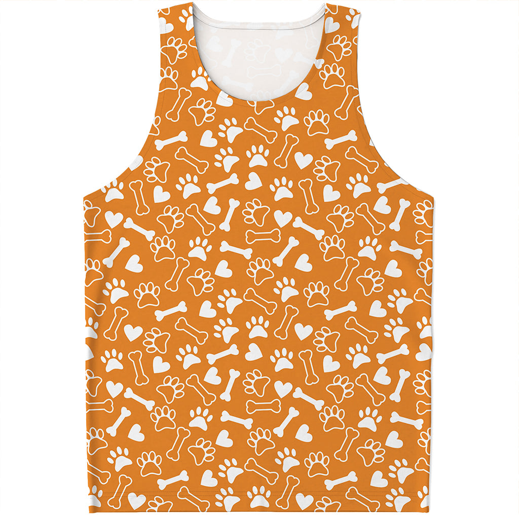 Orange Paw And Bone Pattern Print Men's Tank Top