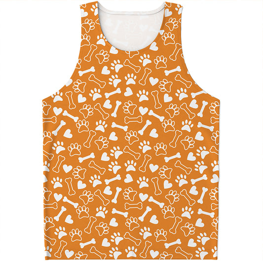Orange Paw And Bone Pattern Print Men's Tank Top
