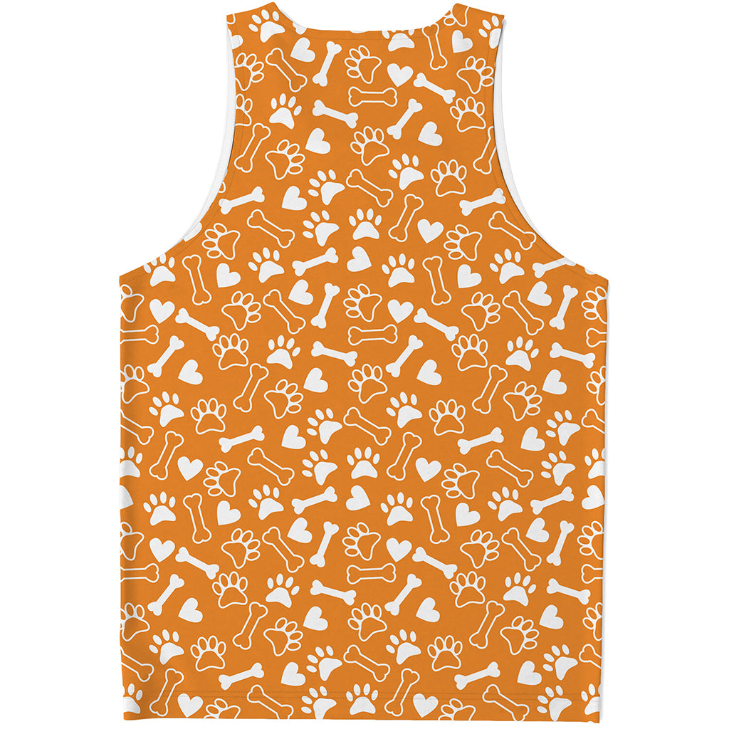 Orange Paw And Bone Pattern Print Men's Tank Top