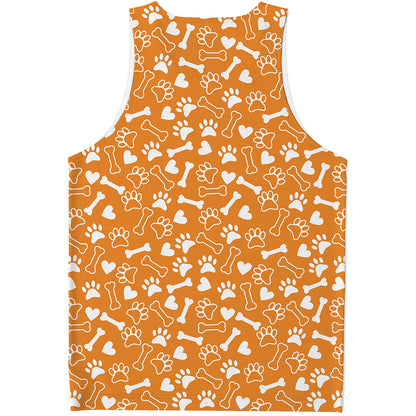 Orange Paw And Bone Pattern Print Men's Tank Top