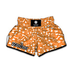 Orange Paw And Bone Pattern Print Muay Thai Boxing Shorts