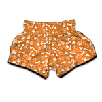 Orange Paw And Bone Pattern Print Muay Thai Boxing Shorts
