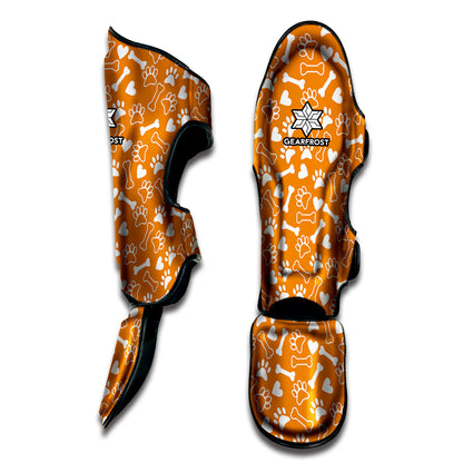 Orange Paw And Bone Pattern Print Muay Thai Shin Guard