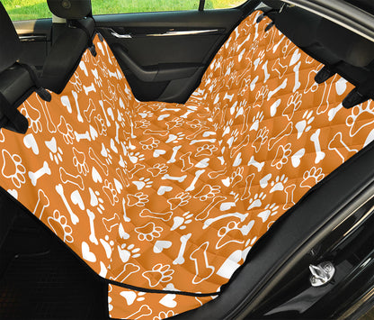 Orange Paw And Bone Pattern Print Pet Car Back Seat Cover
