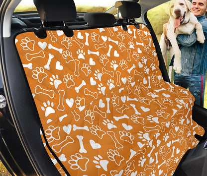 Orange Paw And Bone Pattern Print Pet Car Back Seat Cover