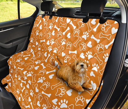 Orange Paw And Bone Pattern Print Pet Car Back Seat Cover