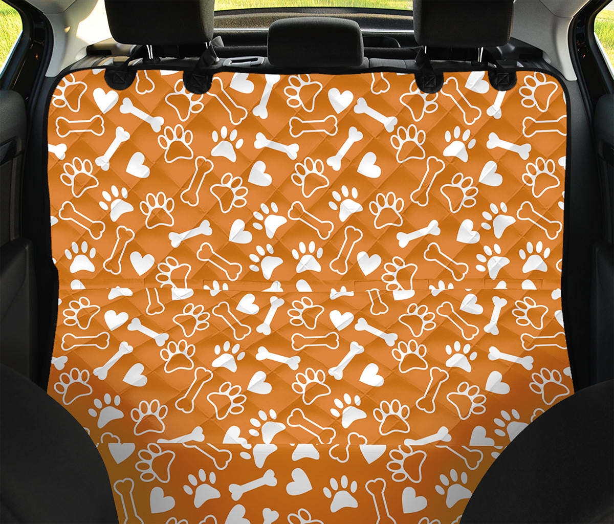 Orange Paw And Bone Pattern Print Pet Car Back Seat Cover