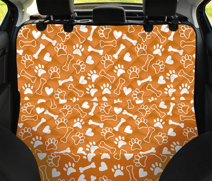 Orange Paw And Bone Pattern Print Pet Car Back Seat Cover