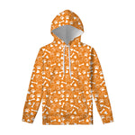 Orange Paw And Bone Pattern Print Pullover Hoodie