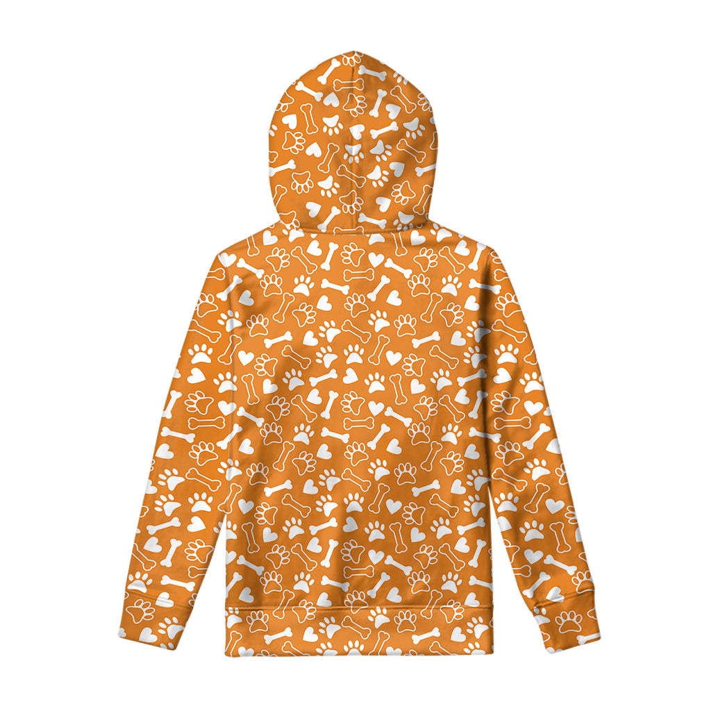 Orange Paw And Bone Pattern Print Pullover Hoodie