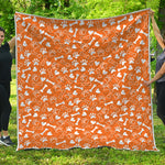 Orange Paw And Bone Pattern Print Quilt