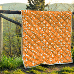 Orange Paw And Bone Pattern Print Quilt