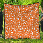 Orange Paw And Bone Pattern Print Quilt