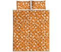 Orange Paw And Bone Pattern Print Quilt Bed Set
