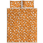 Orange Paw And Bone Pattern Print Quilt Bed Set