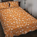 Orange Paw And Bone Pattern Print Quilt Bed Set
