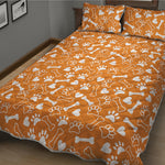 Orange Paw And Bone Pattern Print Quilt Bed Set