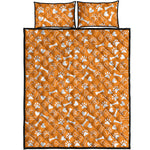 Orange Paw And Bone Pattern Print Quilt Bed Set