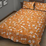 Orange Paw And Bone Pattern Print Quilt Bed Set