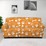 Orange Paw And Bone Pattern Print Sofa Cover