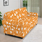 Orange Paw And Bone Pattern Print Sofa Cover