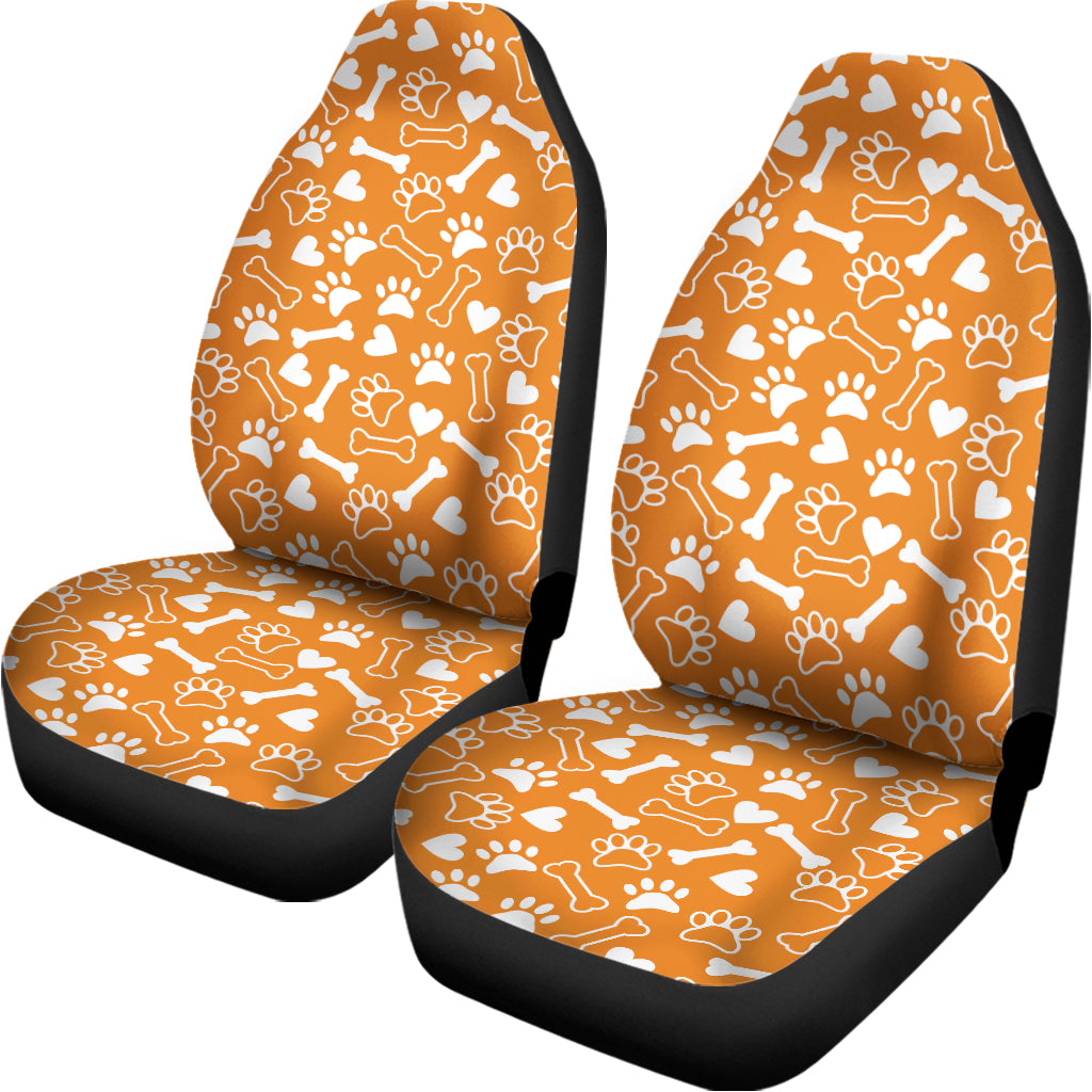 Orange Paw And Bone Pattern Print Universal Fit Car Seat Covers