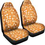 Orange Paw And Bone Pattern Print Universal Fit Car Seat Covers