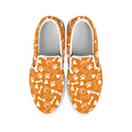 Orange Paw And Bone Pattern Print White Slip On Shoes