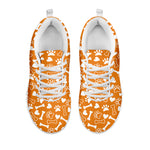 Orange Paw And Bone Pattern Print White Sneakers
