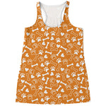 Orange Paw And Bone Pattern Print Women's Racerback Tank Top