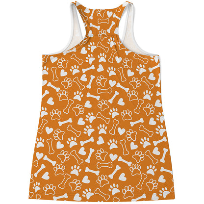Orange Paw And Bone Pattern Print Women's Racerback Tank Top
