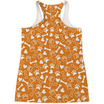 Orange Paw And Bone Pattern Print Women's Racerback Tank Top